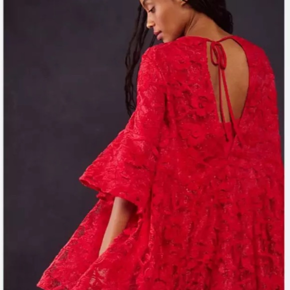 ❤️ NWT Free People LE FLEUR Floral Lace Babydoll Swing Mini Dress in Red. NWT. M - Picture 1 of 11